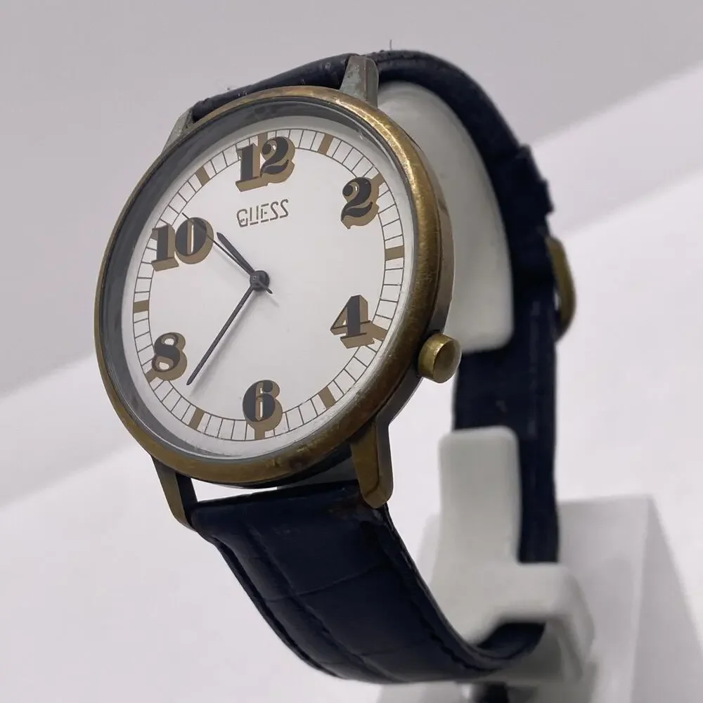 Guess Womens Vintage Black Leather Watch 1989 New Battery Works